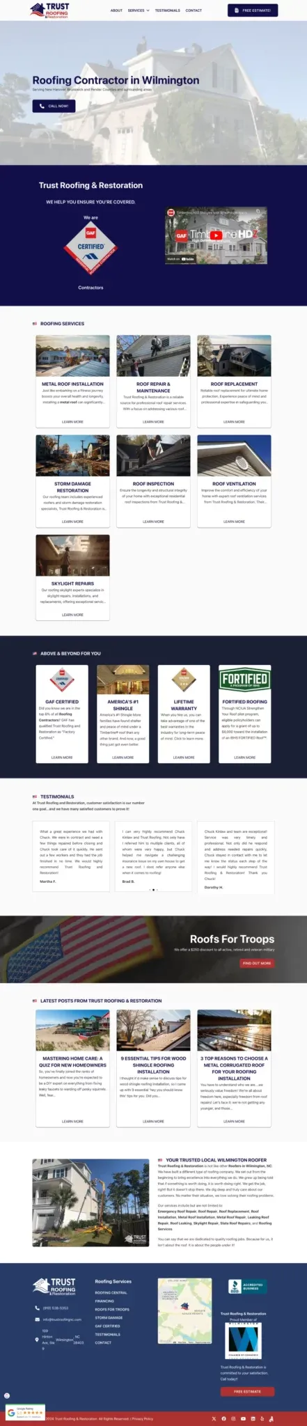 Roofing company website design